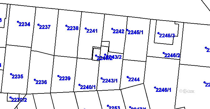 Parcela st. 2243/2 v KÚ Louny, Katastrální mapa