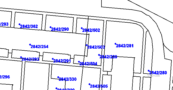 Parcela st. 2842/503 v KÚ Louny, Katastrální mapa
