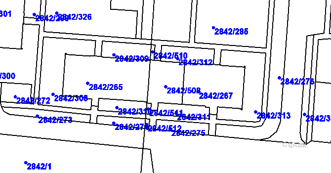 Parcela st. 2842/508 v KÚ Louny, Katastrální mapa