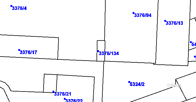 Parcela st. 3376/134 v KÚ Louny, Katastrální mapa