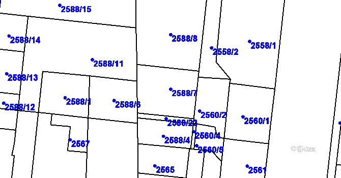 Parcela st. 2588/7 v KÚ Louny, Katastrální mapa