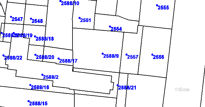 Parcela st. 2588/9 v KÚ Louny, Katastrální mapa