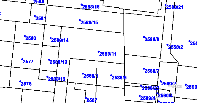 Parcela st. 2588/11 v KÚ Louny, Katastrální mapa