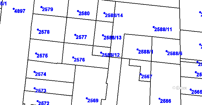 Parcela st. 2588/12 v KÚ Louny, Katastrální mapa
