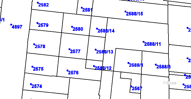 Parcela st. 2588/13 v KÚ Louny, Katastrální mapa