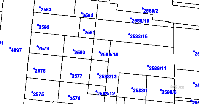 Parcela st. 2588/14 v KÚ Louny, Katastrální mapa