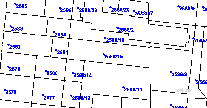 Parcela st. 2588/15 v KÚ Louny, Katastrální mapa