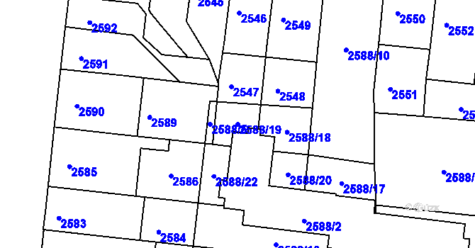 Parcela st. 2588/19 v KÚ Louny, Katastrální mapa