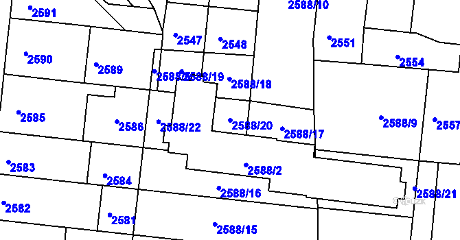 Parcela st. 2588/20 v KÚ Louny, Katastrální mapa