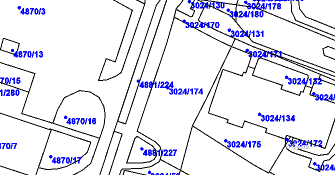 Parcela st. 3024/174 v KÚ Louny, Katastrální mapa