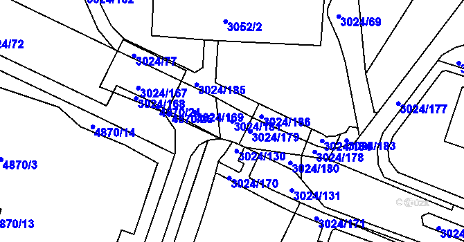 Parcela st. 3024/181 v KÚ Louny, Katastrální mapa