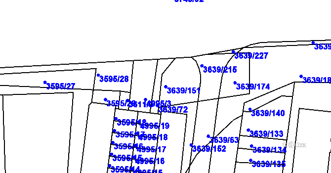 Parcela st. 3639/151 v KÚ Louny, Katastrální mapa