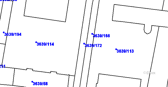 Parcela st. 3639/172 v KÚ Louny, Katastrální mapa
