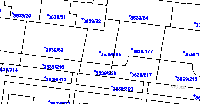 Parcela st. 3639/186 v KÚ Louny, Katastrální mapa