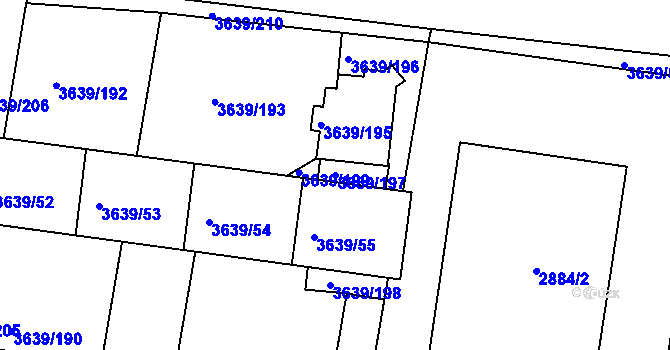 Parcela st. 3639/197 v KÚ Louny, Katastrální mapa