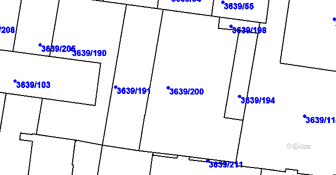 Parcela st. 3639/200 v KÚ Louny, Katastrální mapa