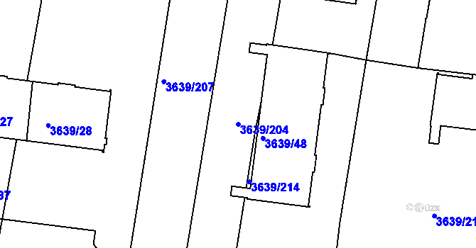 Parcela st. 3639/204 v KÚ Louny, Katastrální mapa