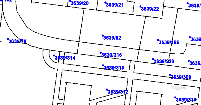 Parcela st. 3639/216 v KÚ Louny, Katastrální mapa