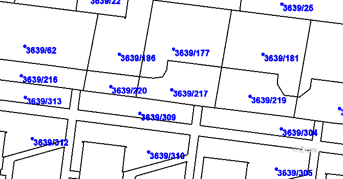 Parcela st. 3639/217 v KÚ Louny, Katastrální mapa