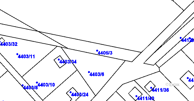 Parcela st. 4405/3 v KÚ Louny, Katastrální mapa
