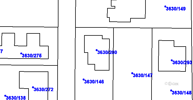 Parcela st. 3630/200 v KÚ Louny, Katastrální mapa
