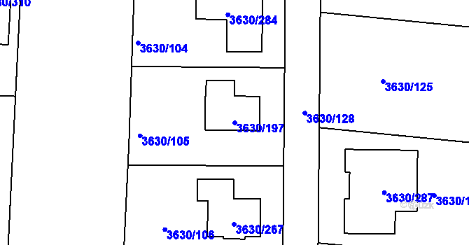 Parcela st. 3630/197 v KÚ Louny, Katastrální mapa
