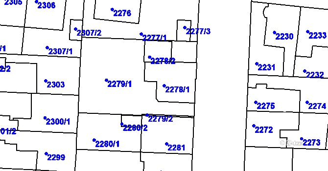 Parcela st. 2278/1 v KÚ Louny, Katastrální mapa