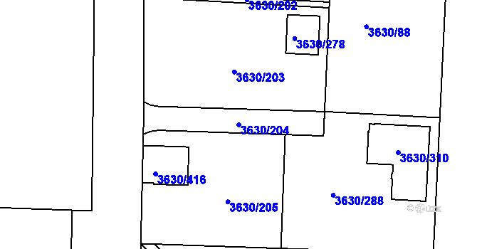 Parcela st. 3630/204 v KÚ Louny, Katastrální mapa