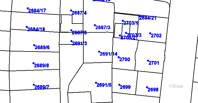 Parcela st. 2691/14 v KÚ Louny, Katastrální mapa
