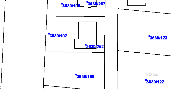 Parcela st. 3630/252 v KÚ Louny, Katastrální mapa