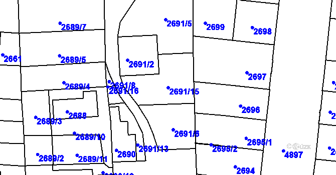Parcela st. 2691/15 v KÚ Louny, Katastrální mapa