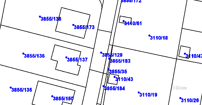 Parcela st. 3855/128 v KÚ Louny, Katastrální mapa
