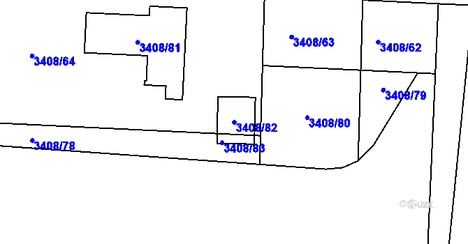 Parcela st. 3408/82 v KÚ Louny, Katastrální mapa