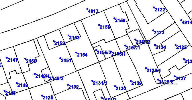 Parcela st. 2156/2 v KÚ Louny, Katastrální mapa