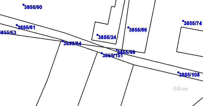 Parcela st. 3855/151 v KÚ Louny, Katastrální mapa