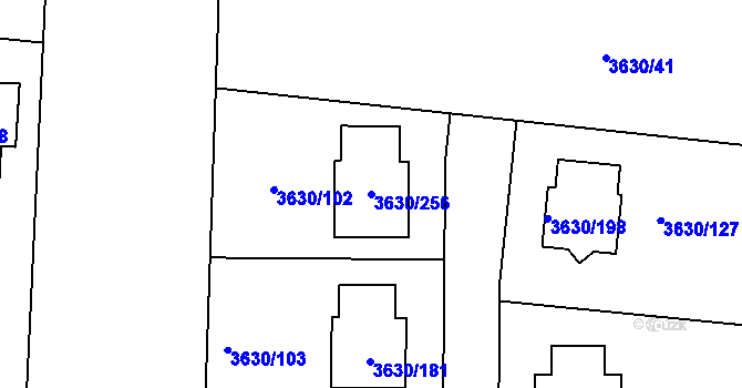 Parcela st. 3630/256 v KÚ Louny, Katastrální mapa
