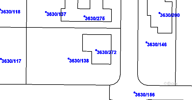 Parcela st. 3630/272 v KÚ Louny, Katastrální mapa