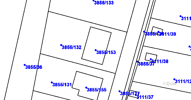 Parcela st. 3855/153 v KÚ Louny, Katastrální mapa