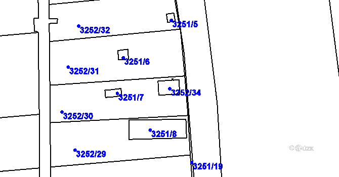 Parcela st. 3252/34 v KÚ Louny, Katastrální mapa