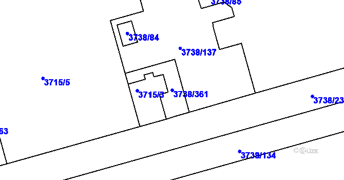 Parcela st. 3738/361 v KÚ Louny, Katastrální mapa
