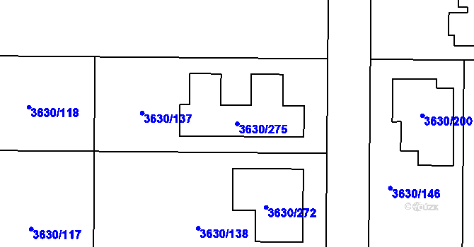 Parcela st. 3630/275 v KÚ Louny, Katastrální mapa