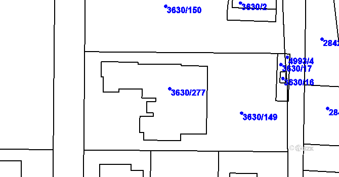 Parcela st. 3630/277 v KÚ Louny, Katastrální mapa