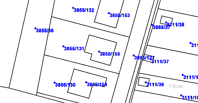 Parcela st. 3855/155 v KÚ Louny, Katastrální mapa