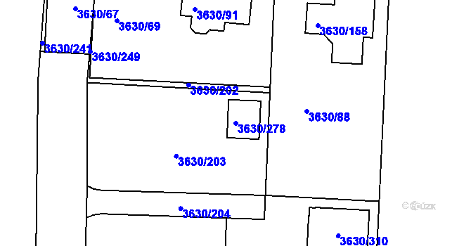Parcela st. 3630/278 v KÚ Louny, Katastrální mapa
