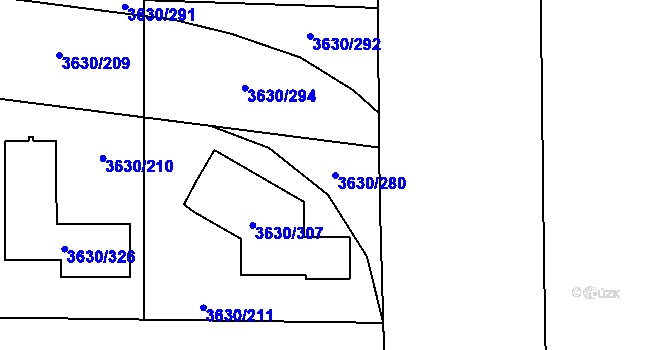 Parcela st. 3630/280 v KÚ Louny, Katastrální mapa