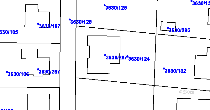 Parcela st. 3630/287 v KÚ Louny, Katastrální mapa