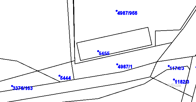 Parcela st. 5455 v KÚ Louny, Katastrální mapa