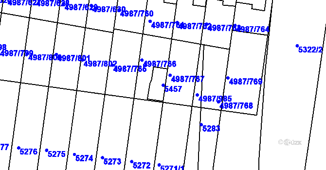 Parcela st. 5457 v KÚ Louny, Katastrální mapa