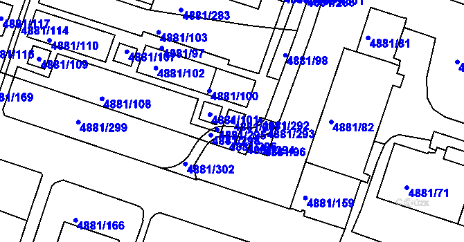 Parcela st. 4881/297 v KÚ Louny, Katastrální mapa