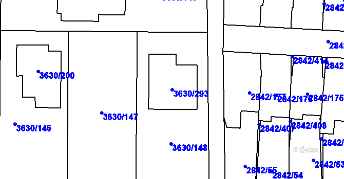 Parcela st. 3630/293 v KÚ Louny, Katastrální mapa
